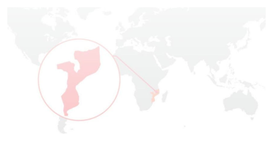 Mapa-mundi com Mocambique em destaque
